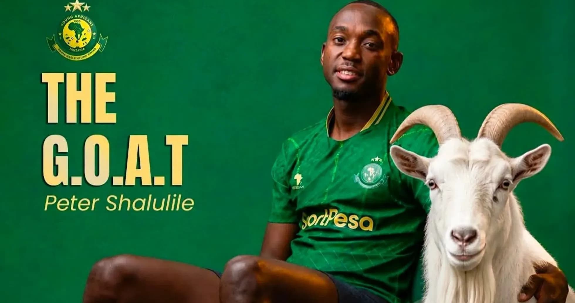 Football player Peter Shalulile with a goat