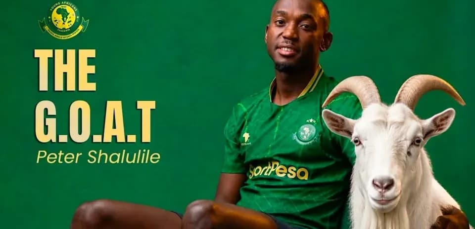 Football player Peter Shalulile with a goat