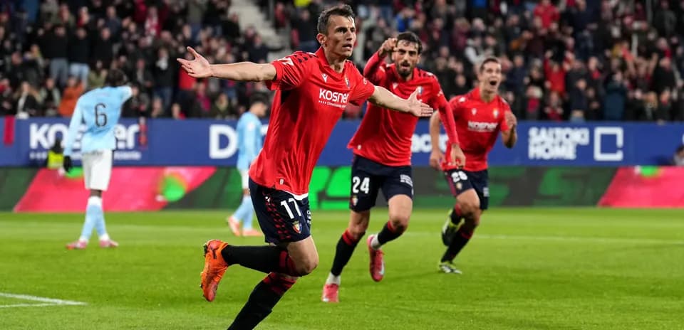 Osasuna players celebrating a goal during match