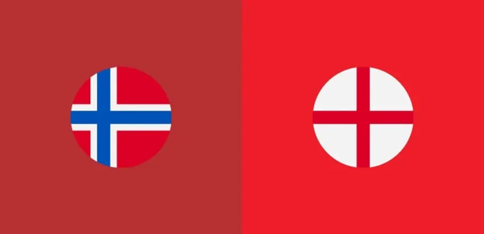 Flags of Norway and England on red backgrounds