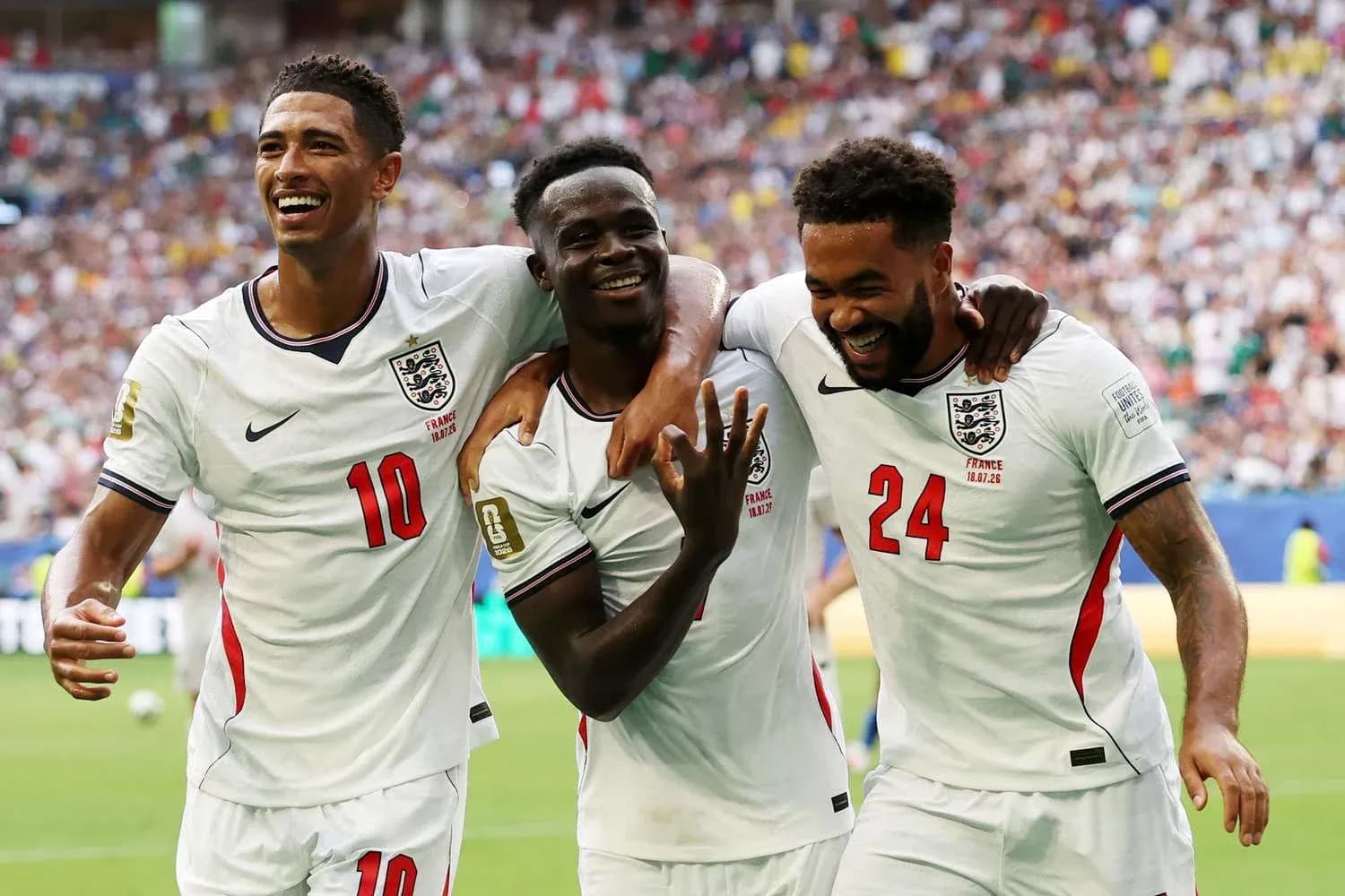 England players celebrating a goal in World Cup match