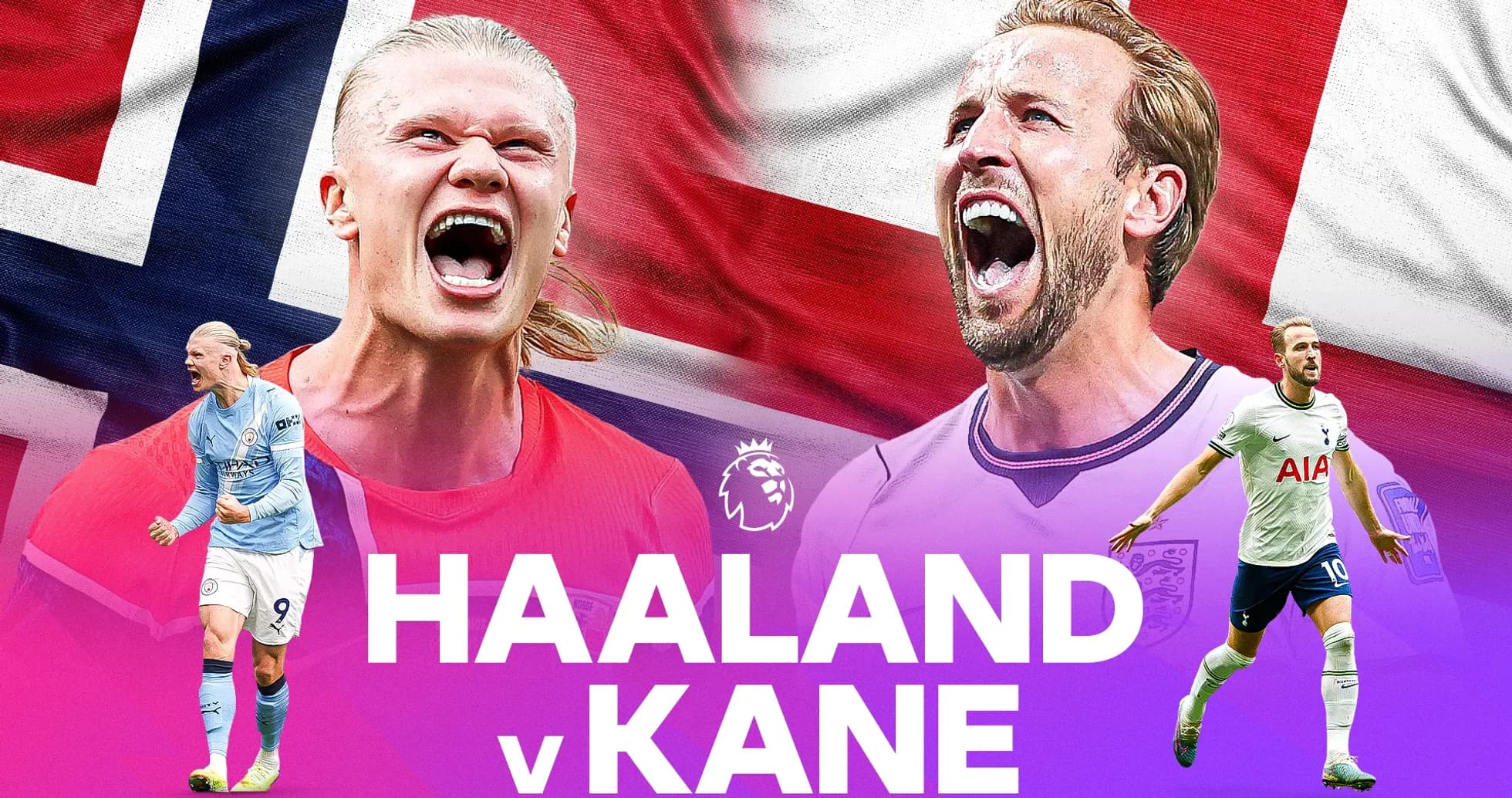 Erling Haaland and Harry Kane facing off in graphic