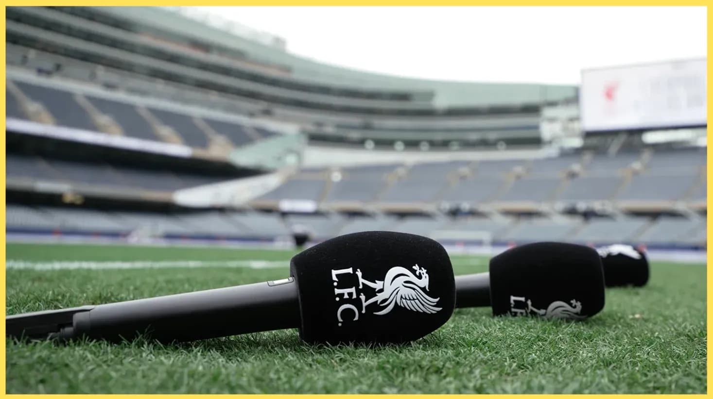 Microphones on the field at stadium before event