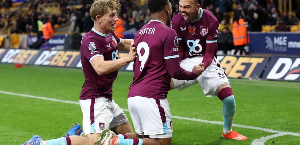 Burnley players celebrating a goal during match