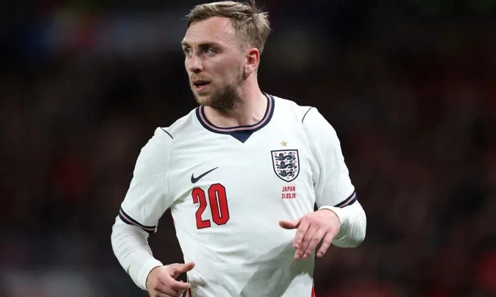 Player wearing England jersey during match action