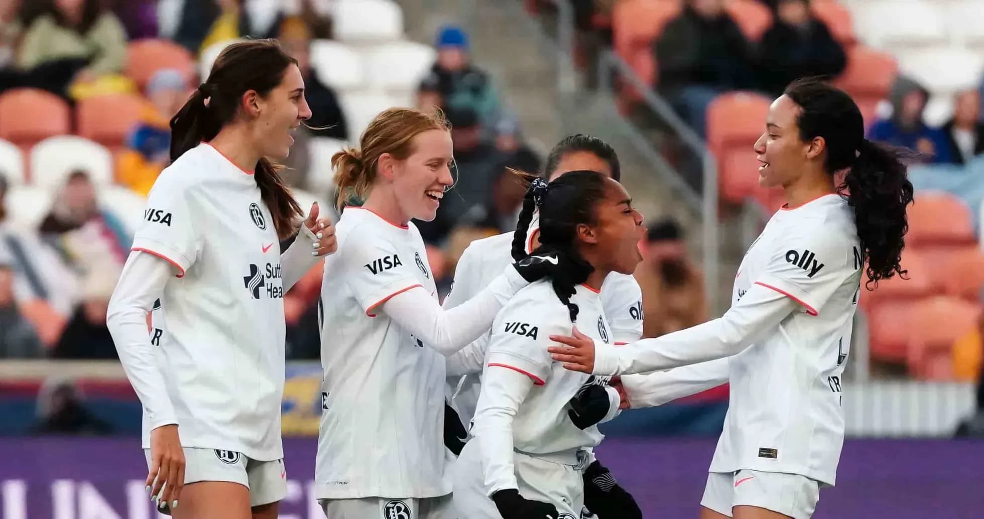 Bay FC players celebrating a goal during match