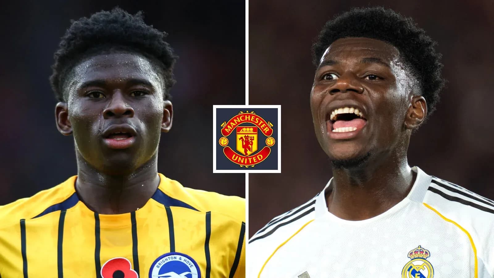 Two football players facing each other with club logos Two football players facing each other with club logos