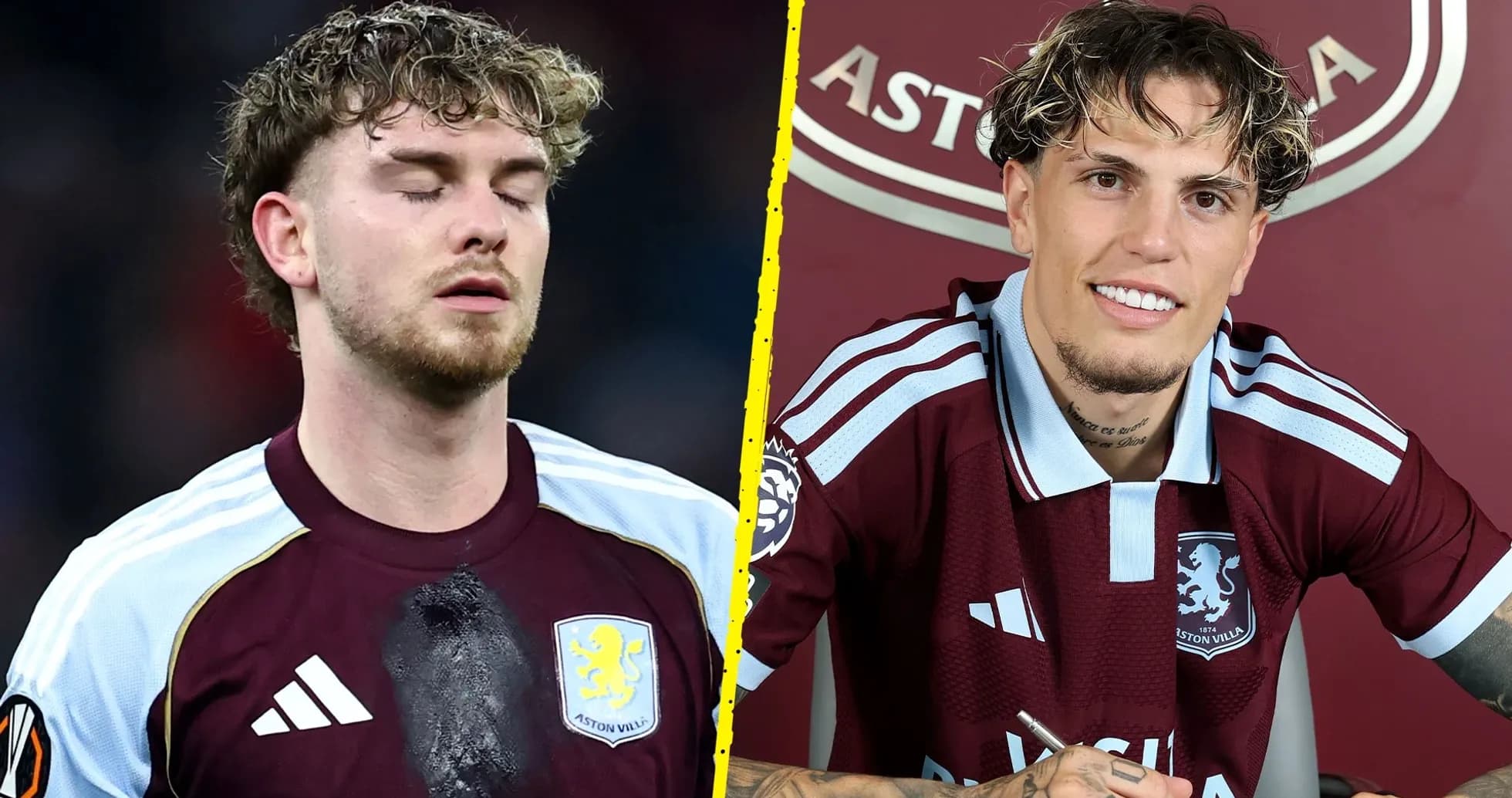 Player in Aston Villa kit during match and signing Player in Aston Villa kit during match and signing