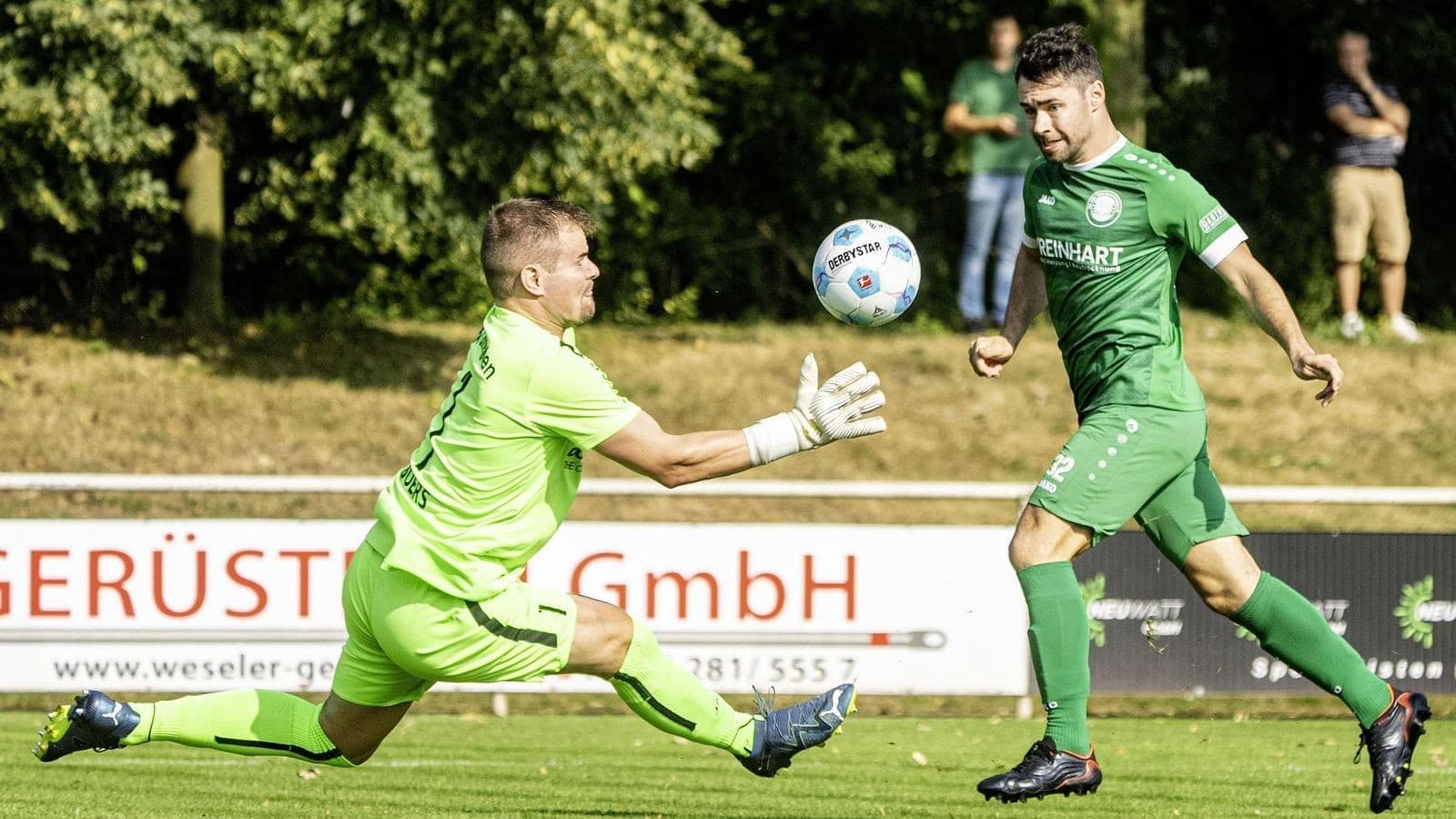 Goalkeeper saves shot during Union Frintrop match Goalkeeper saves shot during Union Frintrop match