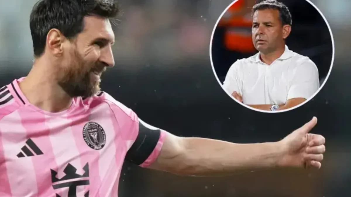 Lionel Messi celebrating during a match with coach in background Lionel Messi celebrating during a match with coach in background