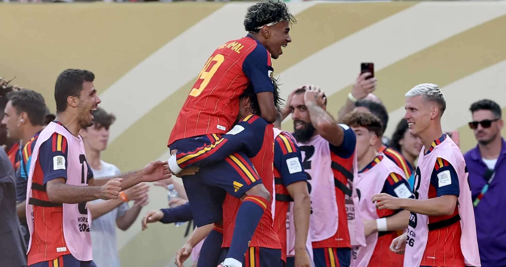 Spain players celebrating during World Cup match Spain players celebrating during World Cup match