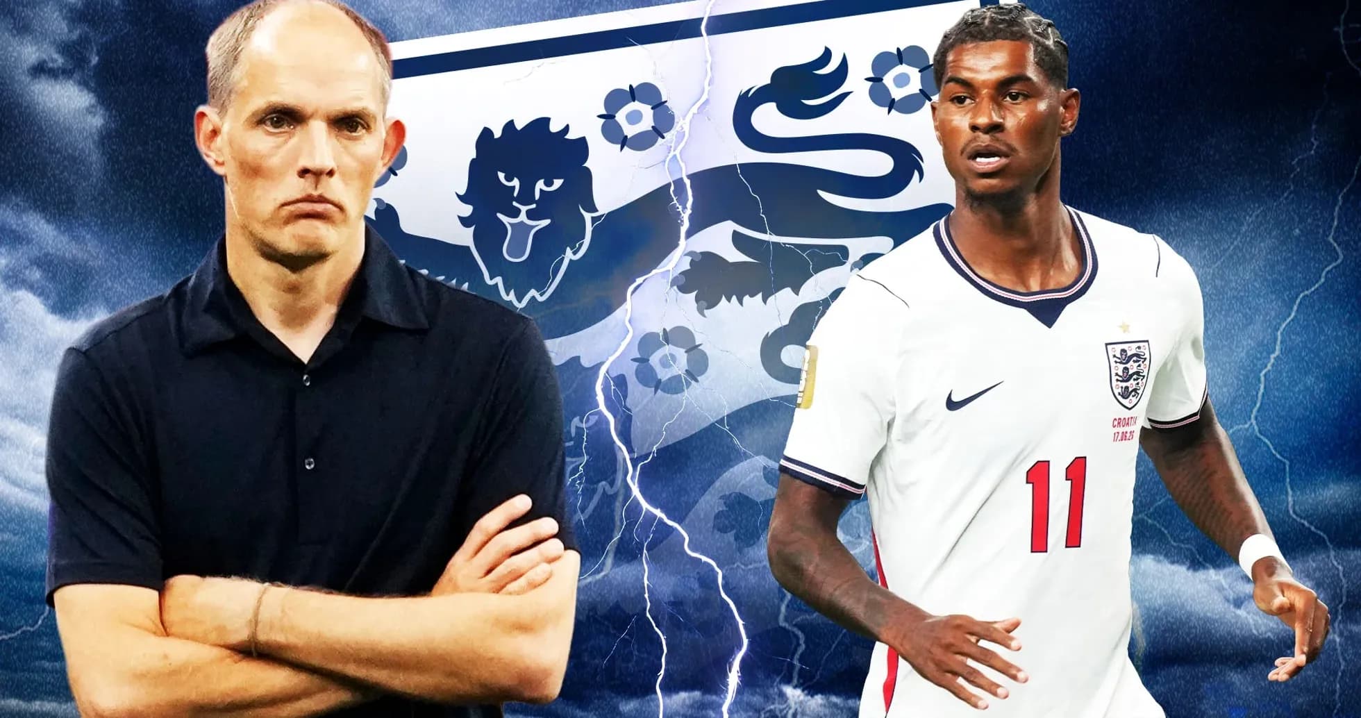 Coach and player with England crest background Coach and player with England crest background