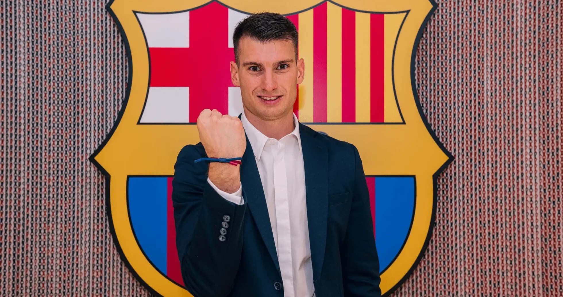 Player posing with Barcelona club logo in background Player posing with Barcelona club logo in background