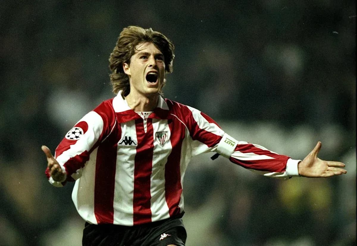 Player celebrating after scoring a goal for Athletic Bilbao Player celebrating after scoring a goal for Athletic Bilbao