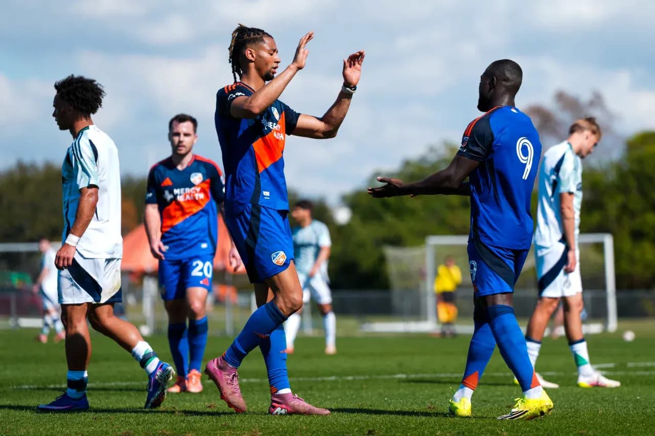 Players celebrating during FC Cincinnati II match Players celebrating during FC Cincinnati II match