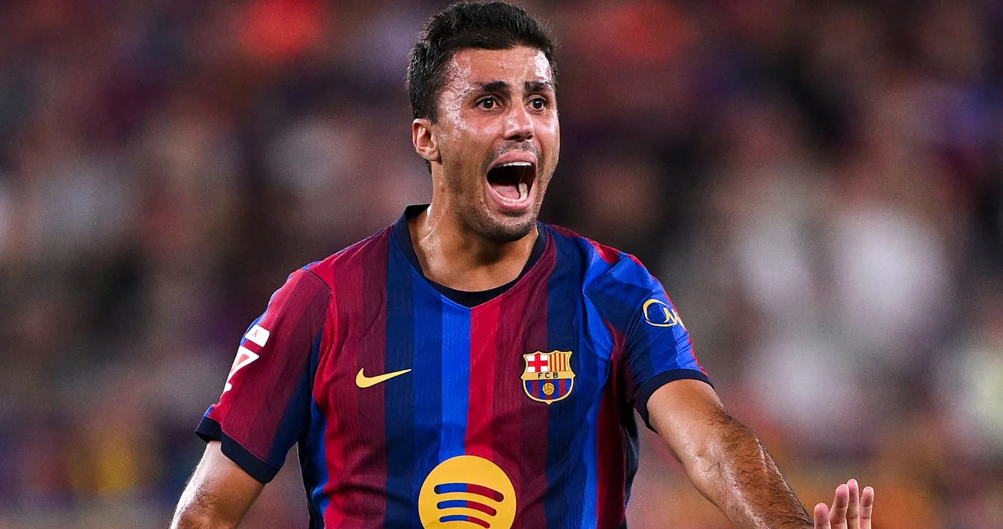 Player celebrating during a match for Barcelona Player celebrating during a match for Barcelona