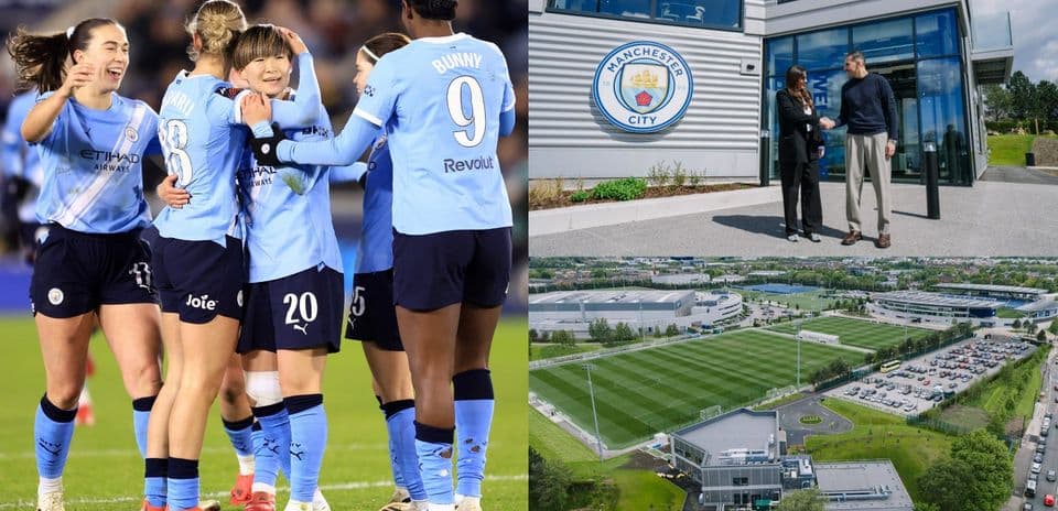 Manchester City women's team celebrating a goal Manchester City women's team celebrating a goal