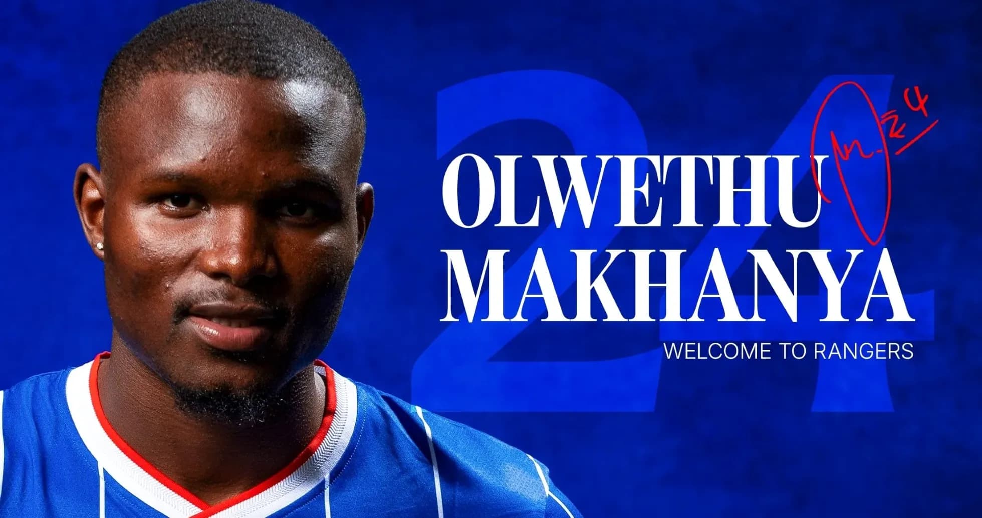 Olwethu Makhanya wearing Rangers jersey with number 24 Olwethu Makhanya wearing Rangers jersey with number 24