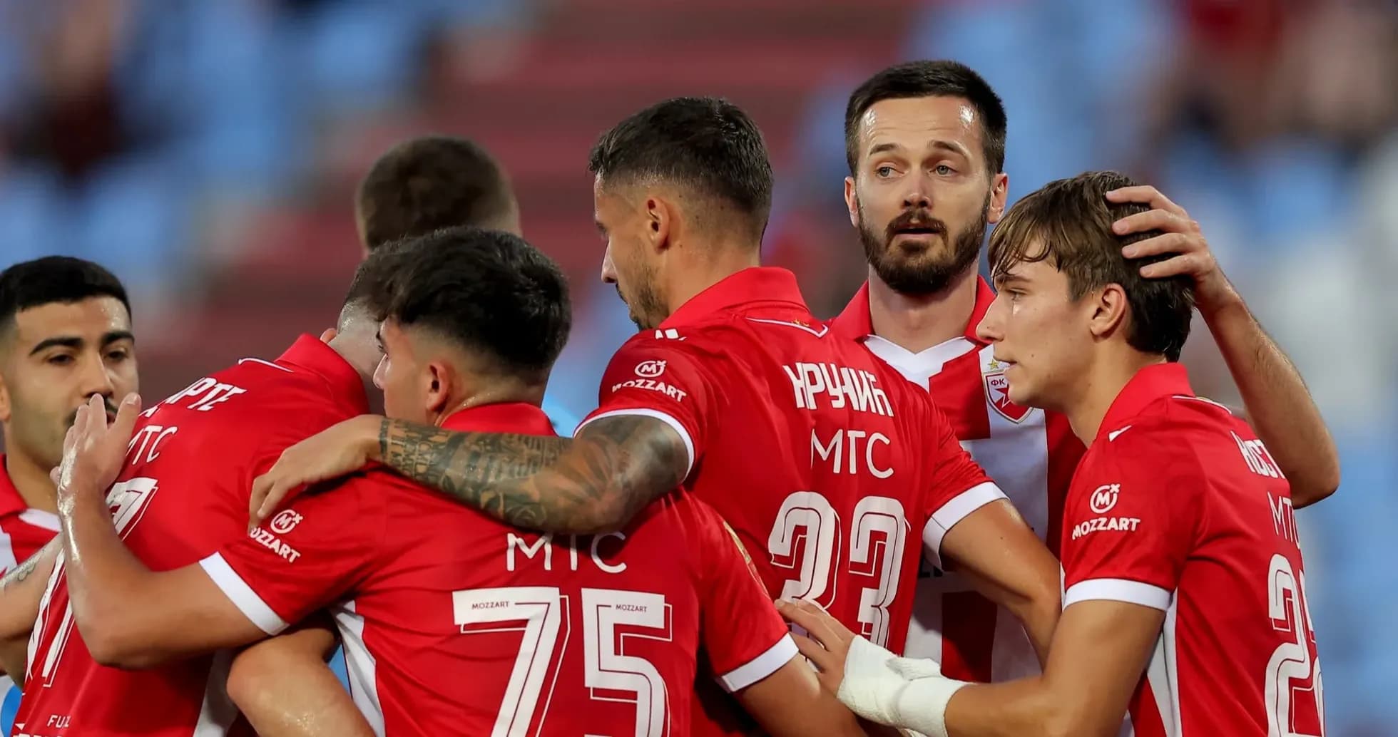 FK Crvena Zvezda players celebrating a goal FK Crvena Zvezda players celebrating a goal