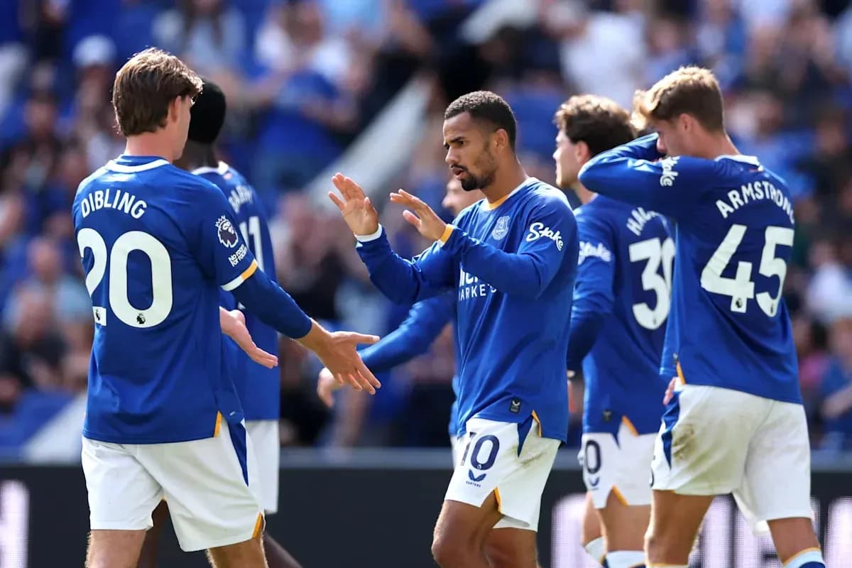 Players celebrating during a match for Everton Players celebrating during a match for Everton
