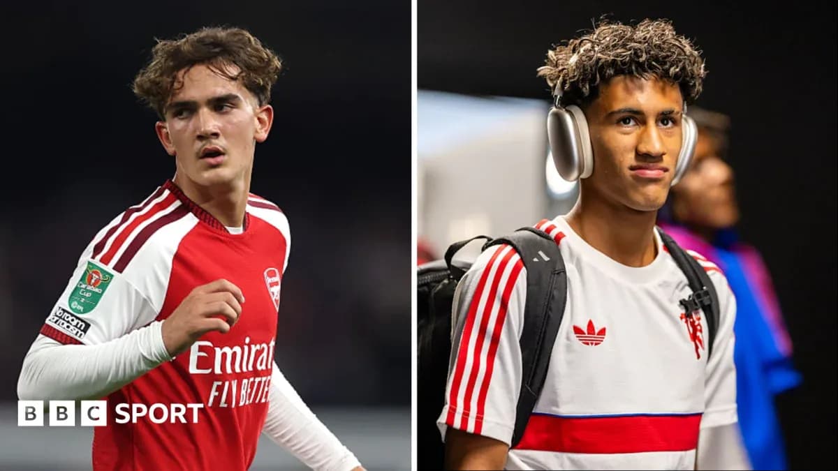 Two young footballers in team kits and headphones Two young footballers in team kits and headphones