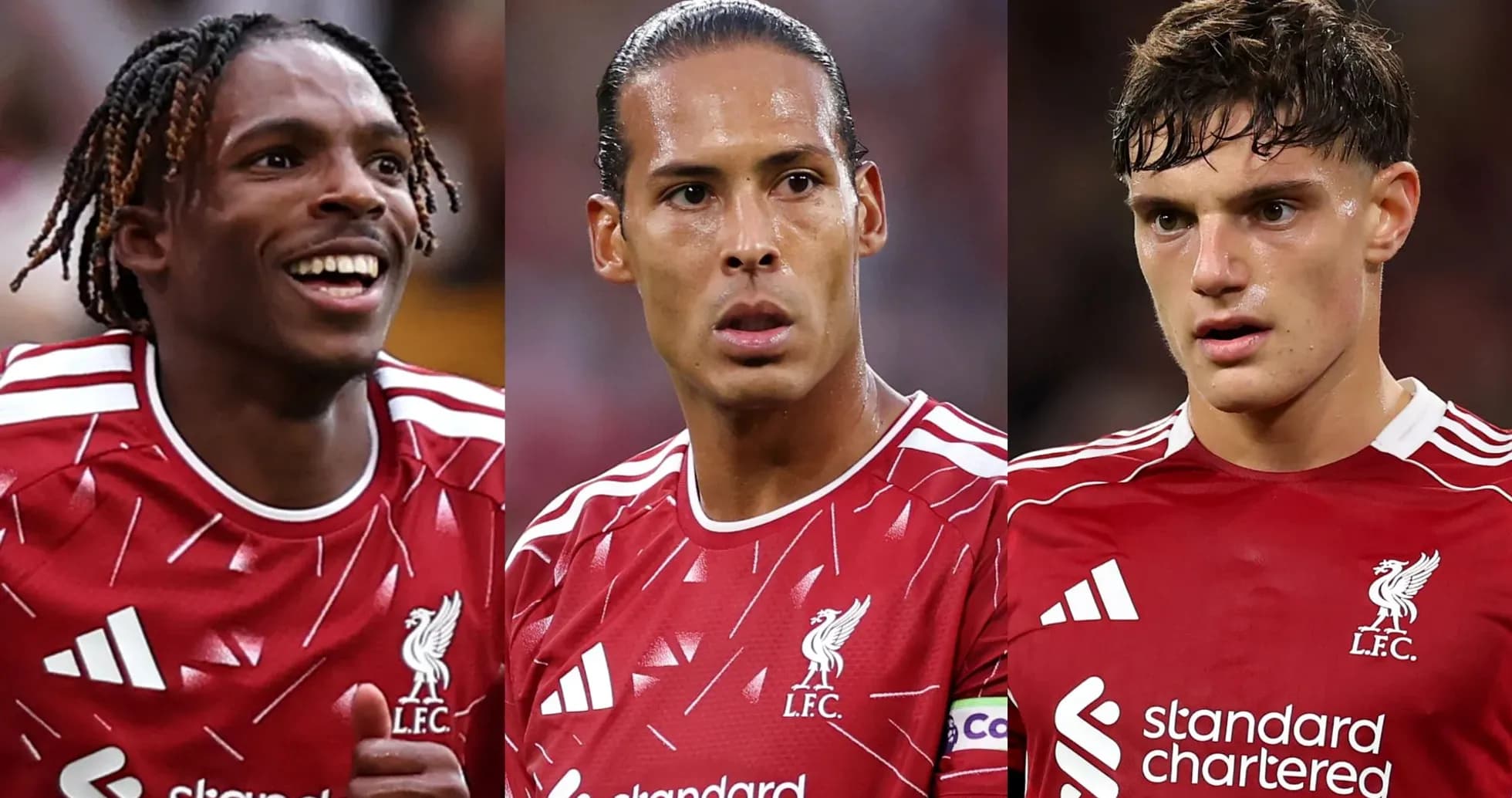 Three Liverpool FC players in red kits Three Liverpool FC players in red kits