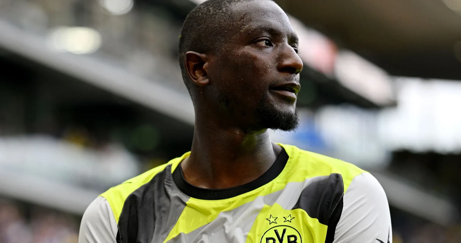 Player in Borussia Dortmund jersey during match Player in Borussia Dortmund jersey during match