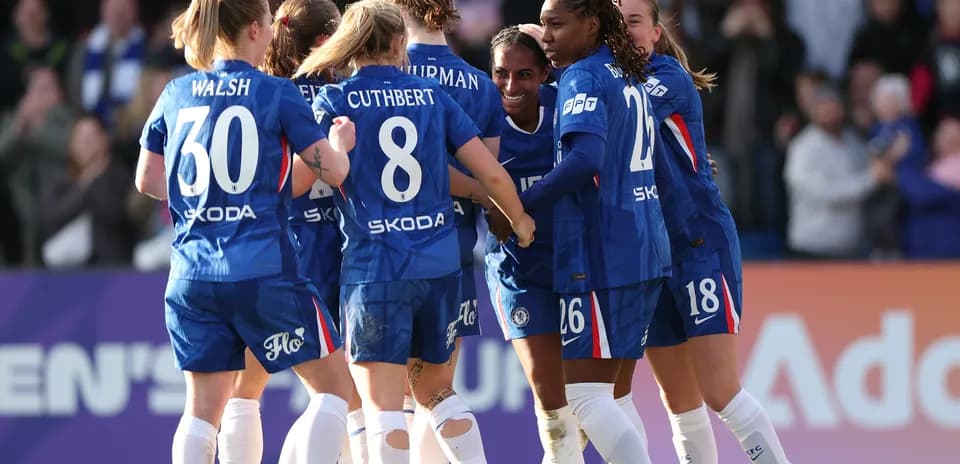 Chelsea W players celebrating a goal Chelsea W players celebrating a goal