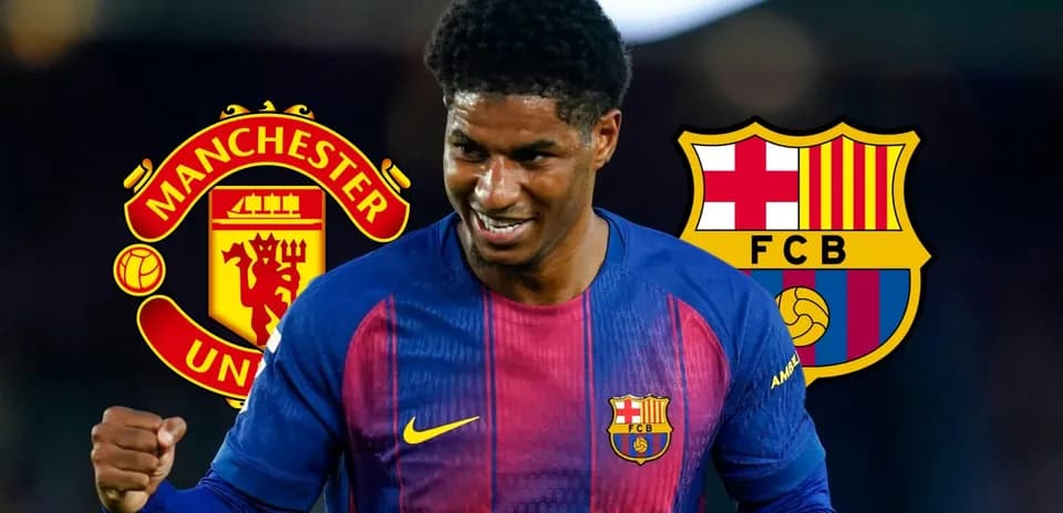 Player celebrating with Manchester United and Barcelona logos Player celebrating with Manchester United and Barcelona logos