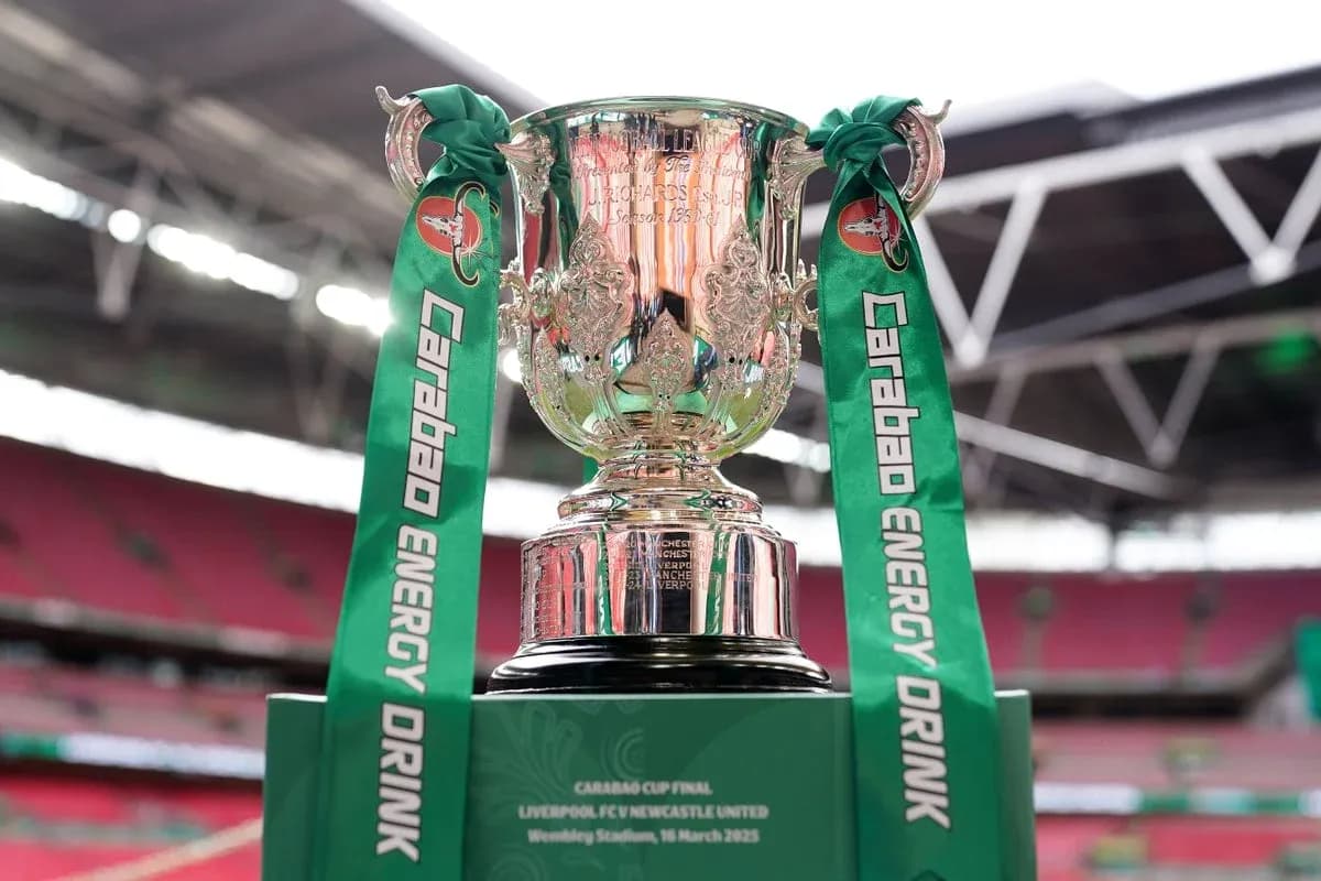 Carabao Cup trophy displayed at Wembley Stadium Carabao Cup trophy displayed at Wembley Stadium