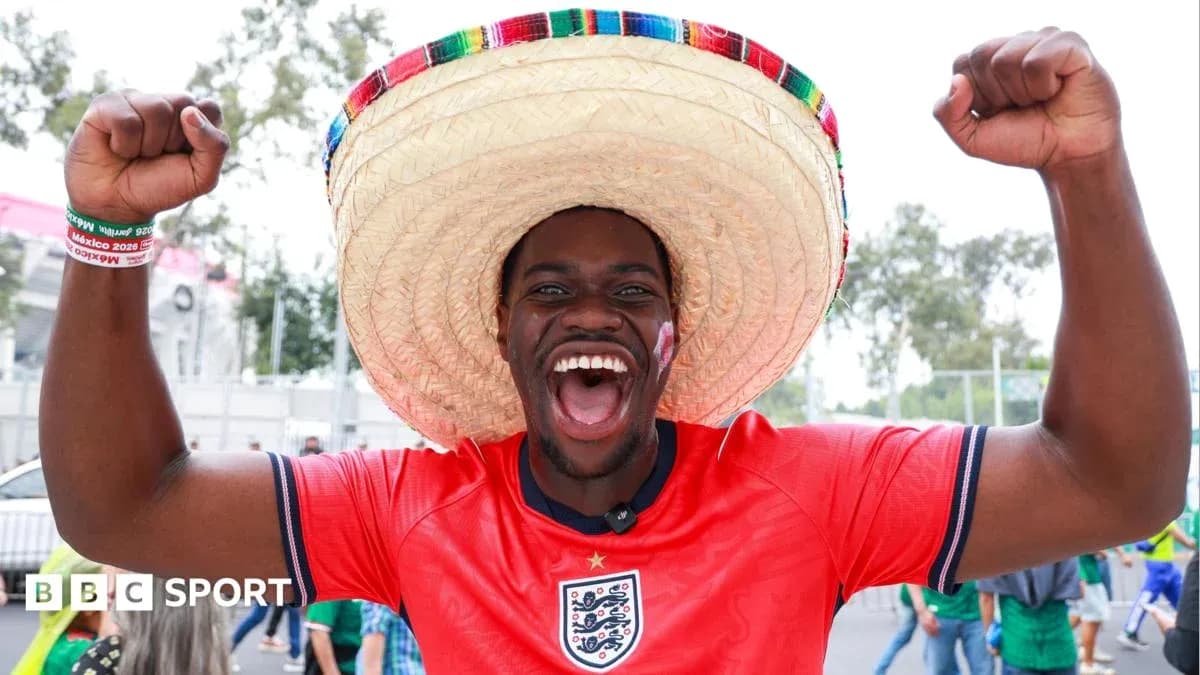 Fan celebrating in England jersey and sombrero Fan celebrating in England jersey and sombrero