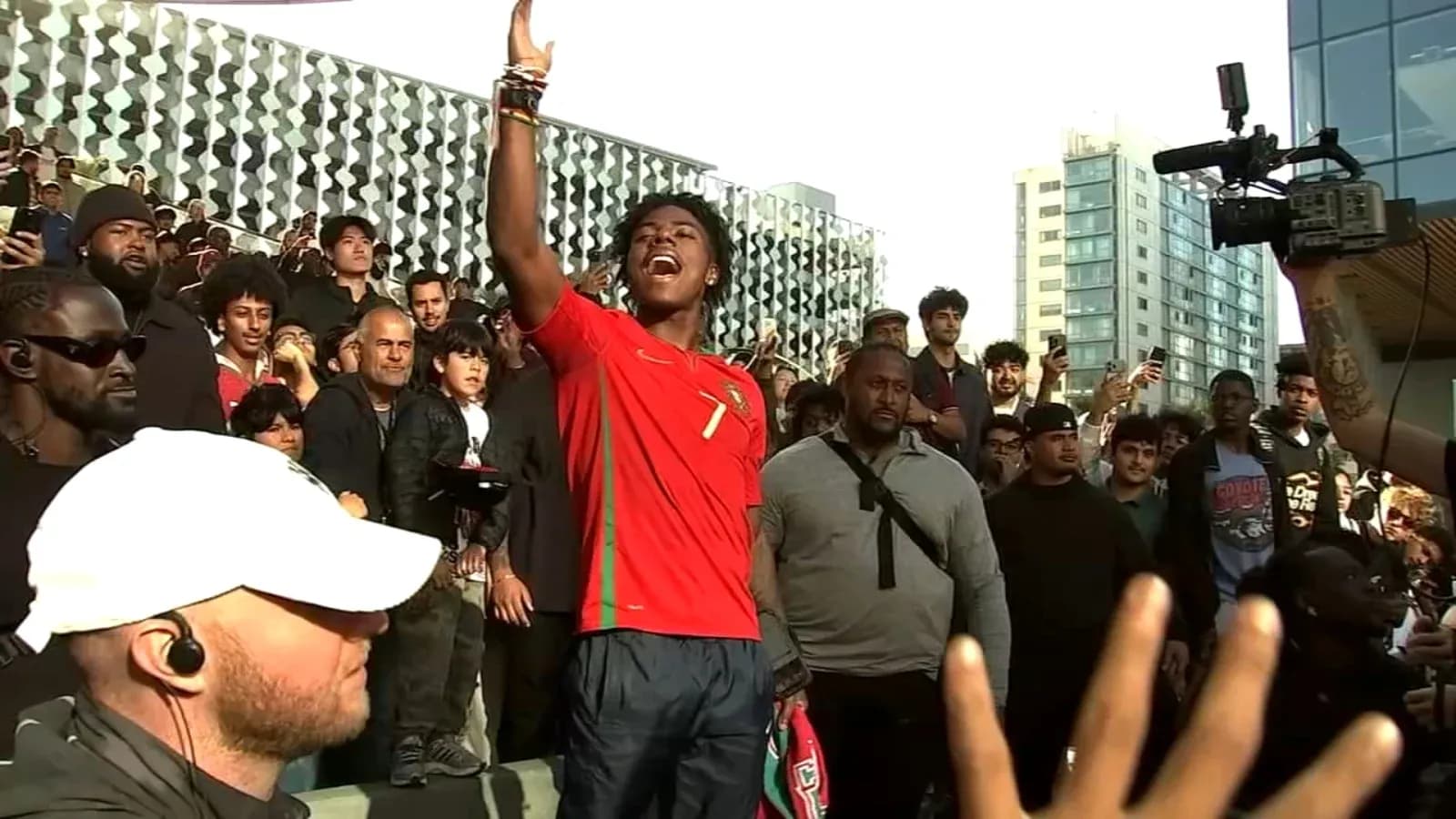 Fan in Portugal jersey leading crowd during event Fan in Portugal jersey leading crowd during event
