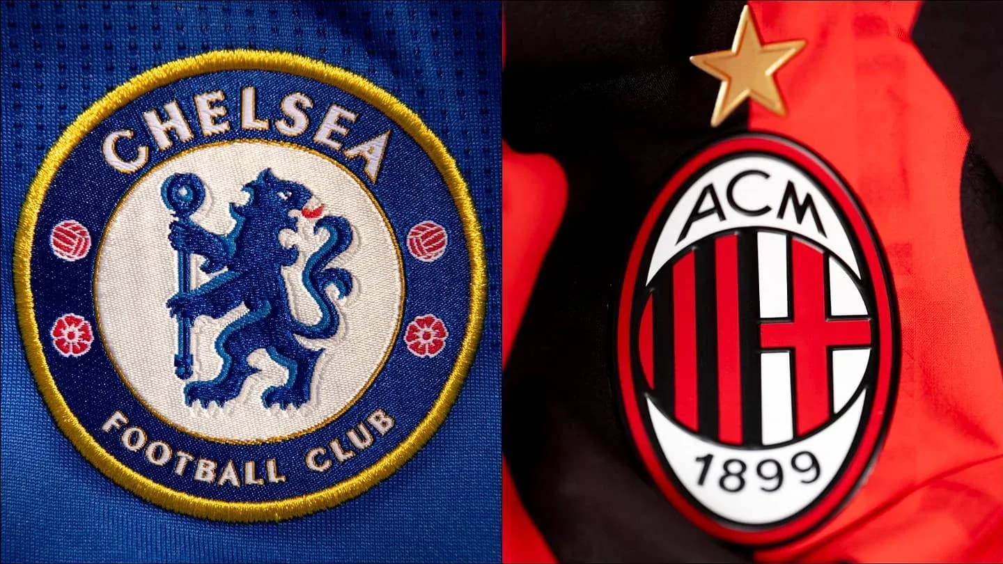 Logos of Chelsea and AC Milan football clubs Logos of Chelsea and AC Milan football clubs