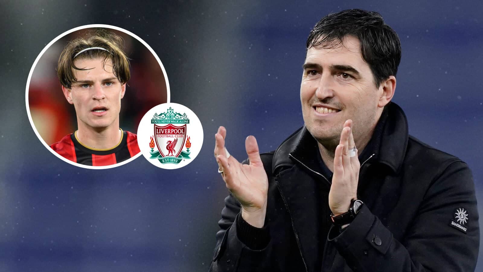 Manager applauding with player image and Liverpool logo Manager applauding with player image and Liverpool logo