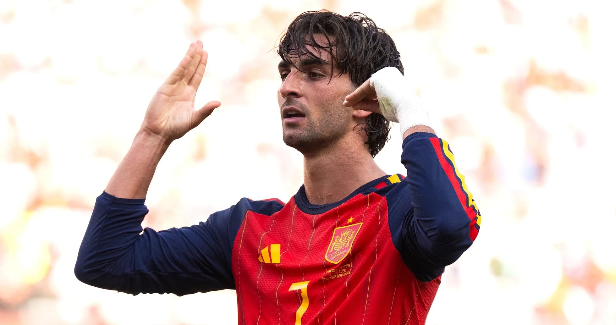 Player gesturing during a football match for Spain Player gesturing during a football match for Spain