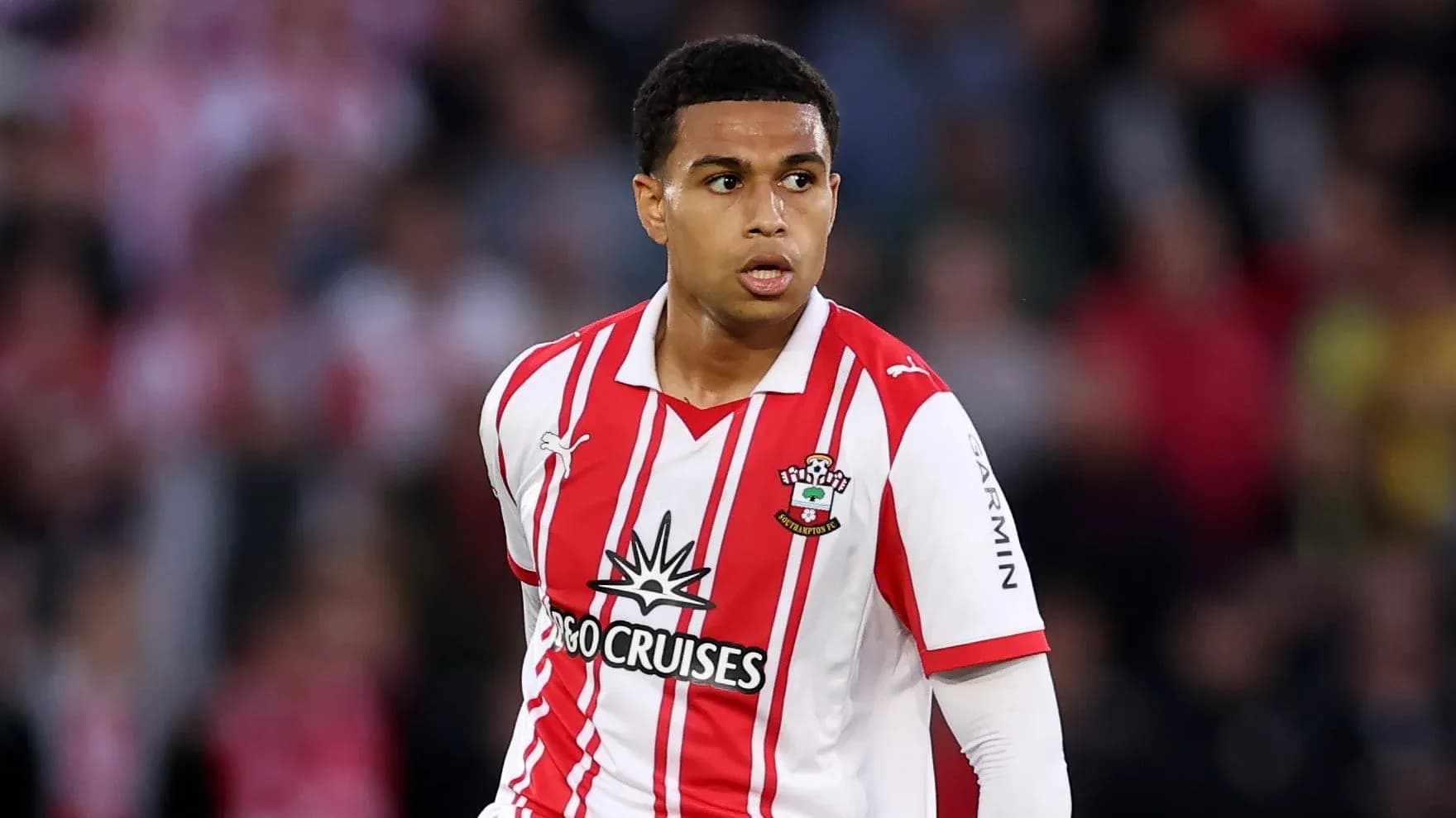 Player in Southampton FC jersey during match Player in Southampton FC jersey during match