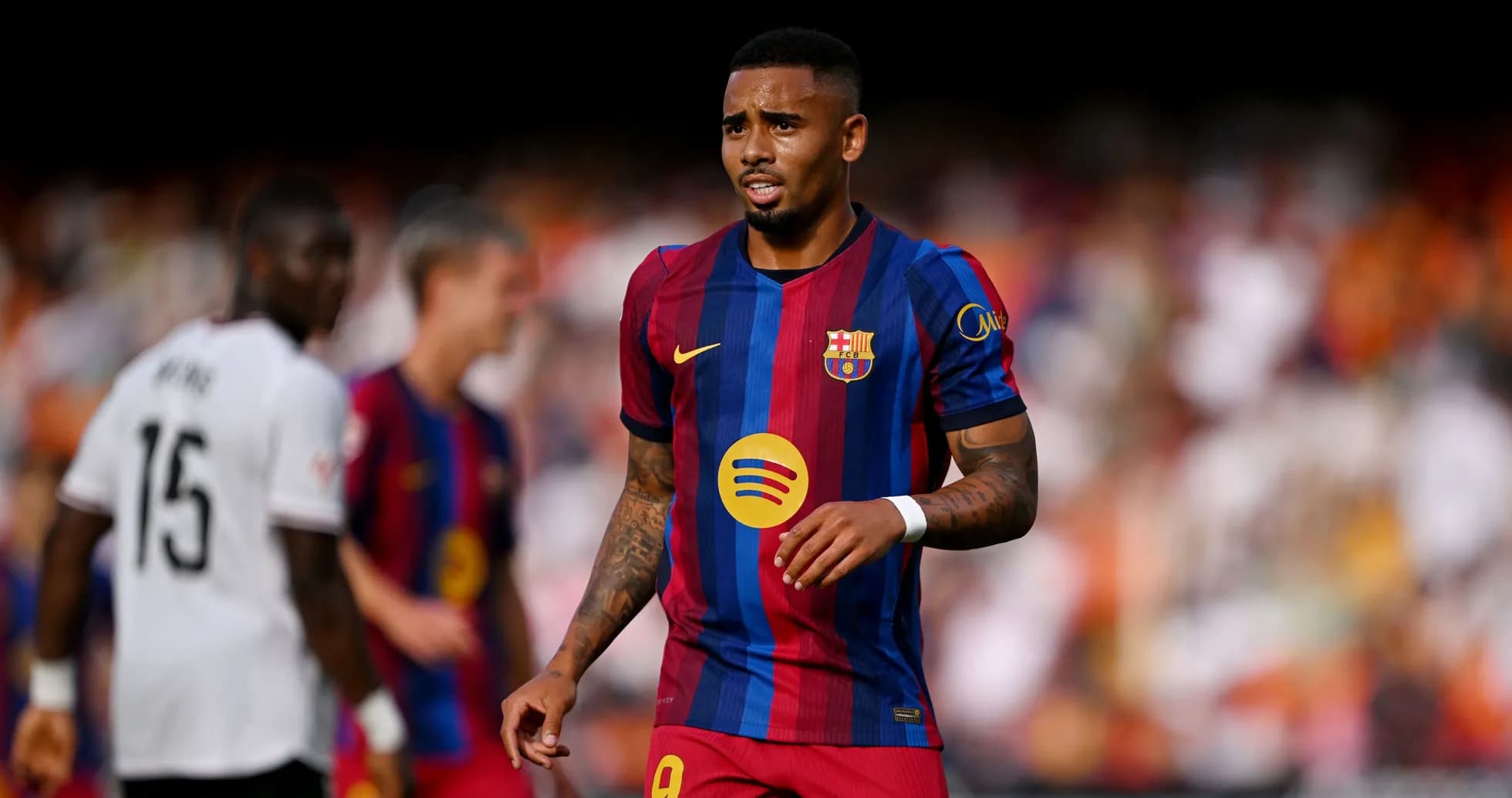 Player in Barcelona jersey during match action Player in Barcelona jersey during match action