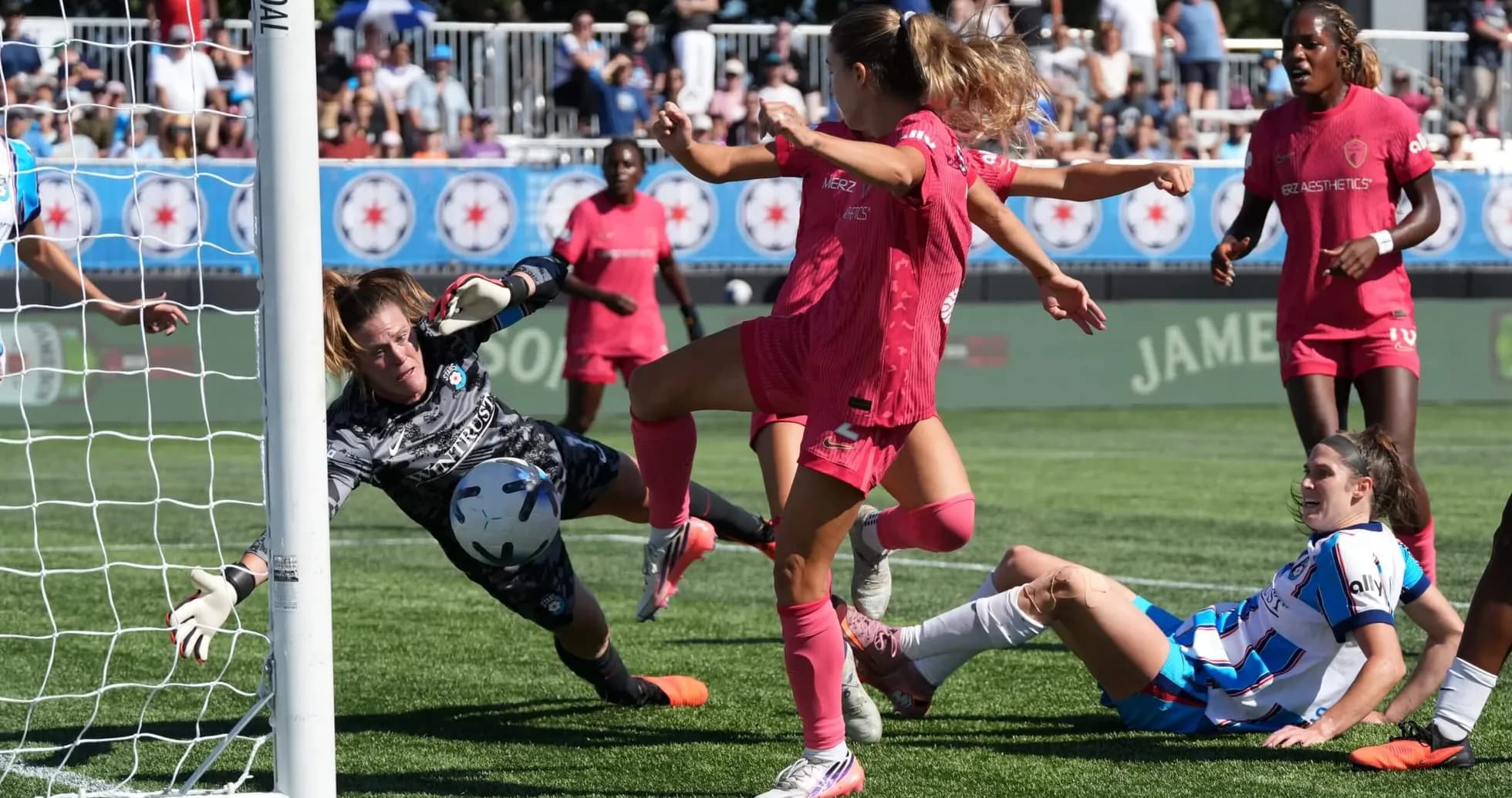 Goalkeeper saves shot during Red Stars vs Spirit match Goalkeeper saves shot during Red Stars vs Spirit match
