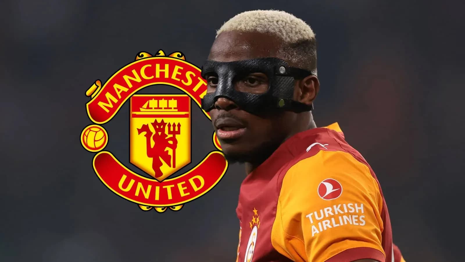 Player wearing mask in match with Manchester United logo Player wearing mask in match with Manchester United logo