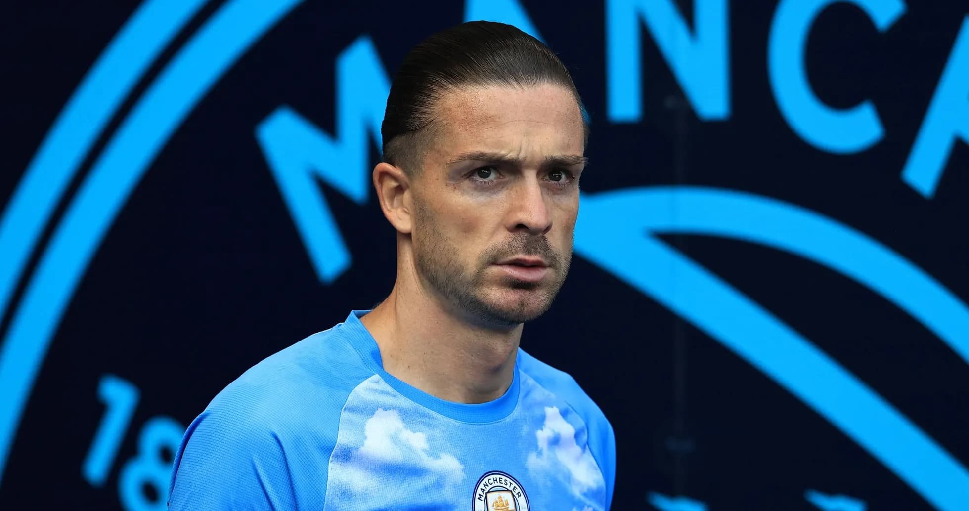Player in Manchester City training kit at venue Player in Manchester City training kit at venue