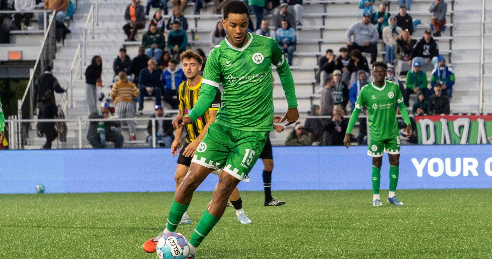 Hartford Athletic player preparing to kick the ball Hartford Athletic player preparing to kick the ball