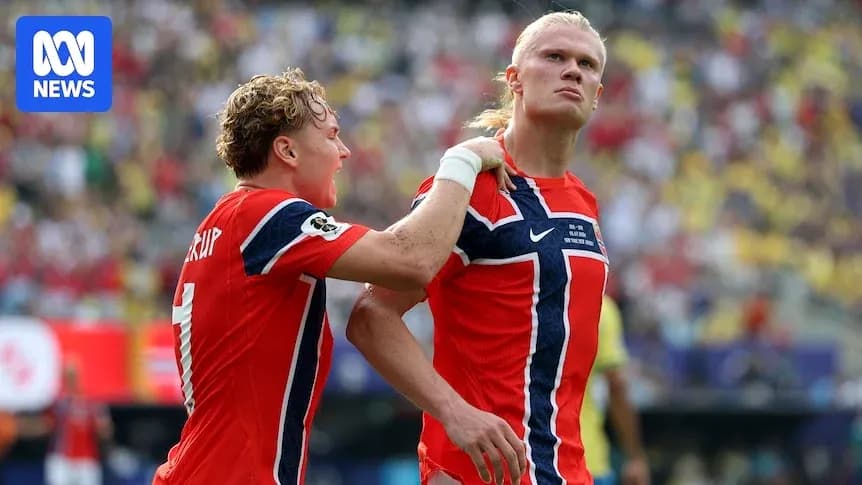 Norwegian players celebrating during a football match Norwegian players celebrating during a football match