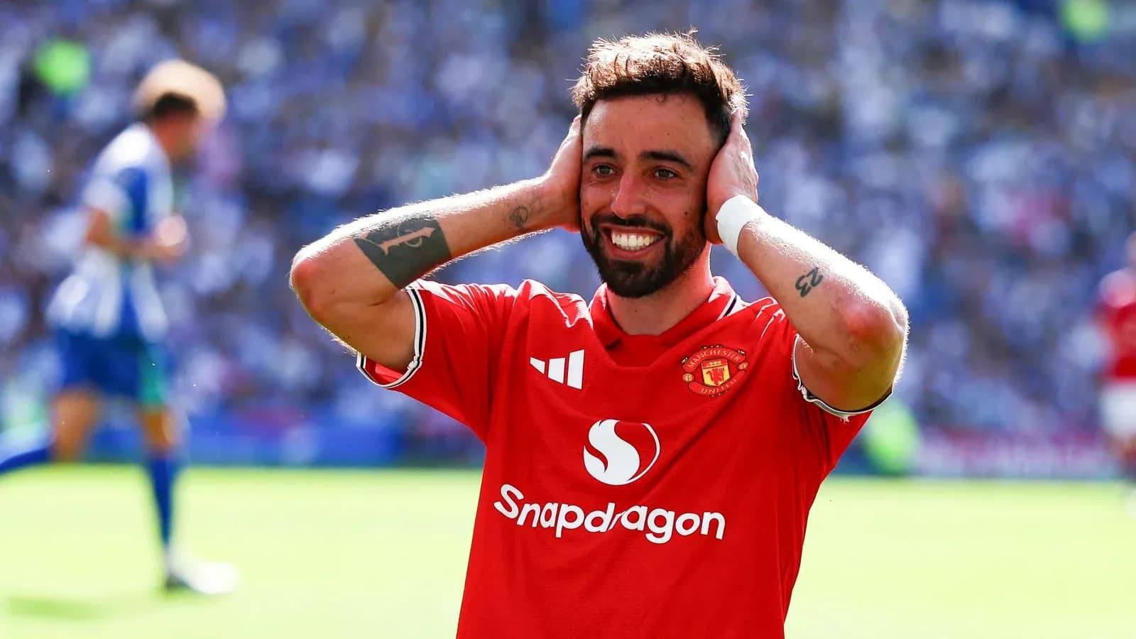 Bruno Fernandes celebrating a goal for Manchester United Bruno Fernandes celebrating a goal for Manchester United