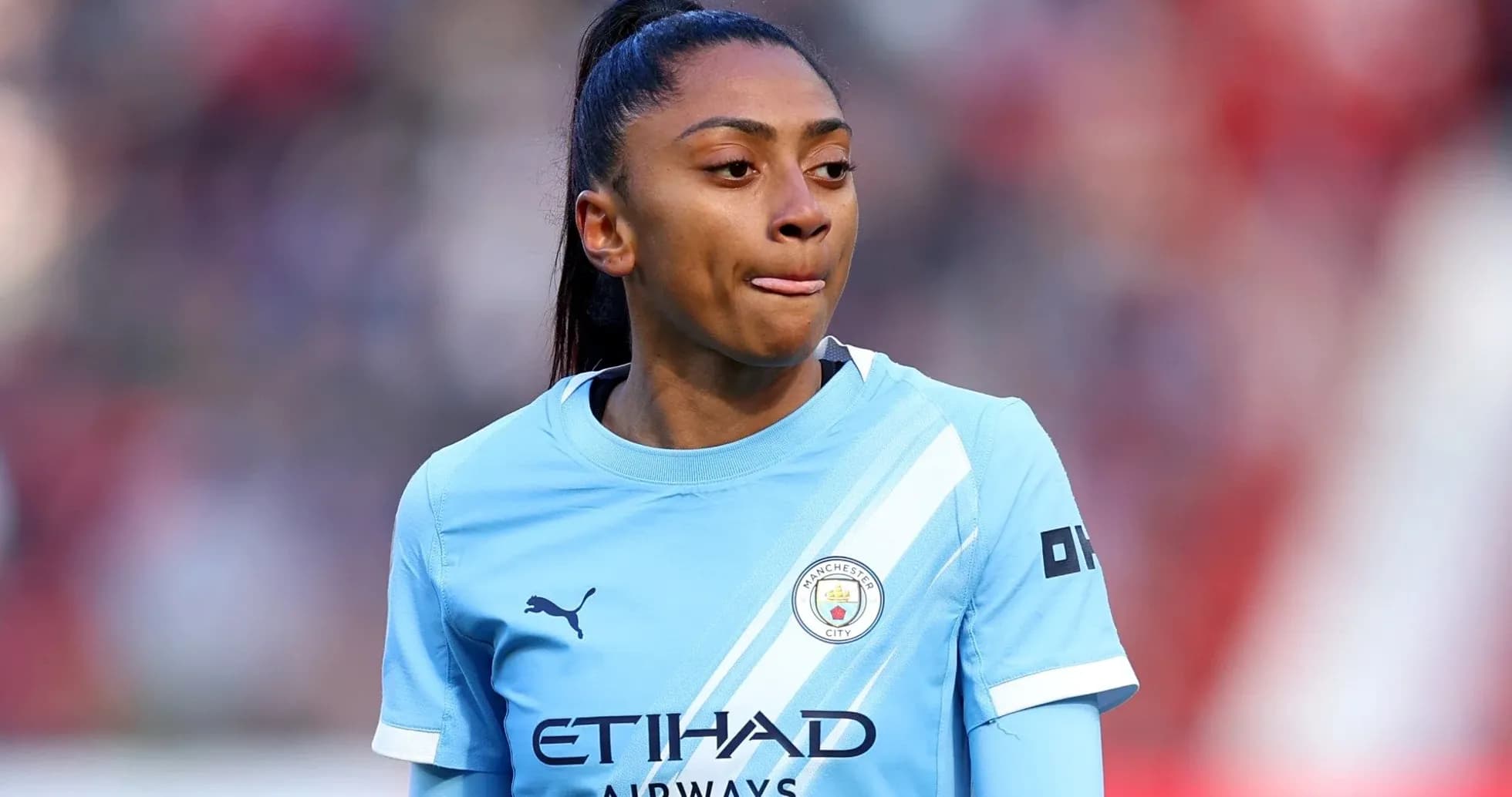 Player wearing Manchester City kit during match Player wearing Manchester City kit during match