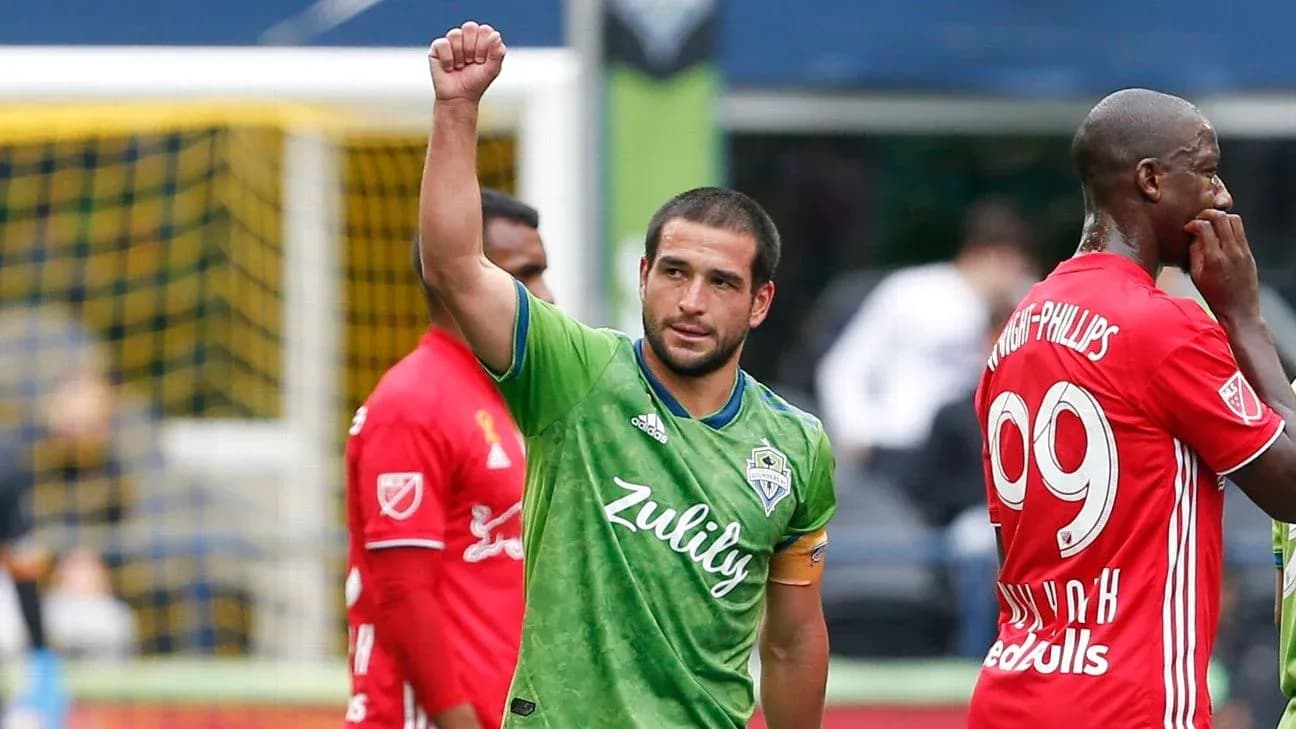 Seattle Sounders player celebrating during match Seattle Sounders player celebrating during match