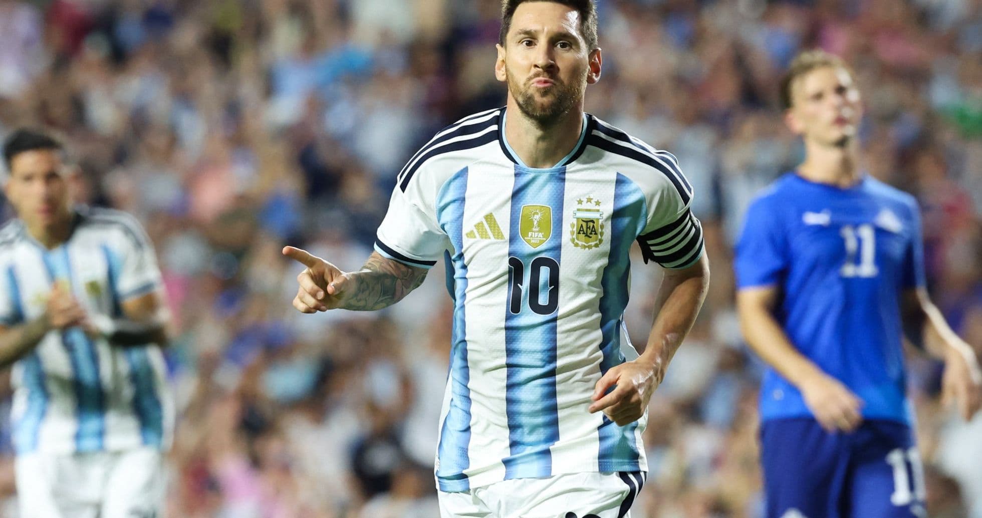 Lionel Messi celebrating a goal for Argentina Lionel Messi celebrating a goal for Argentina