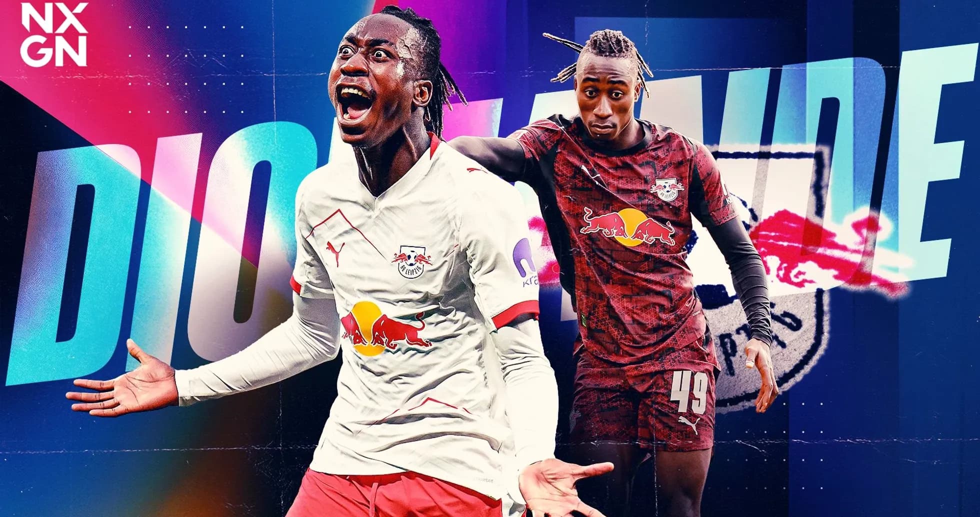Player celebrating a goal with RB Leipzig branding Player celebrating a goal with RB Leipzig branding