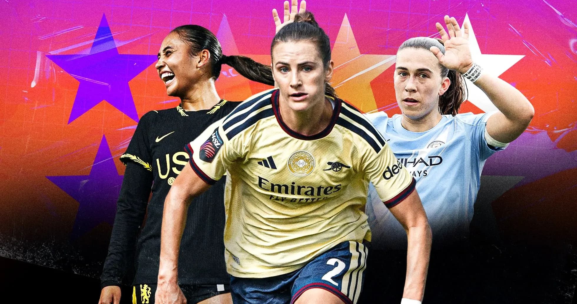 Three female soccer players in dynamic poses Three female soccer players in dynamic poses