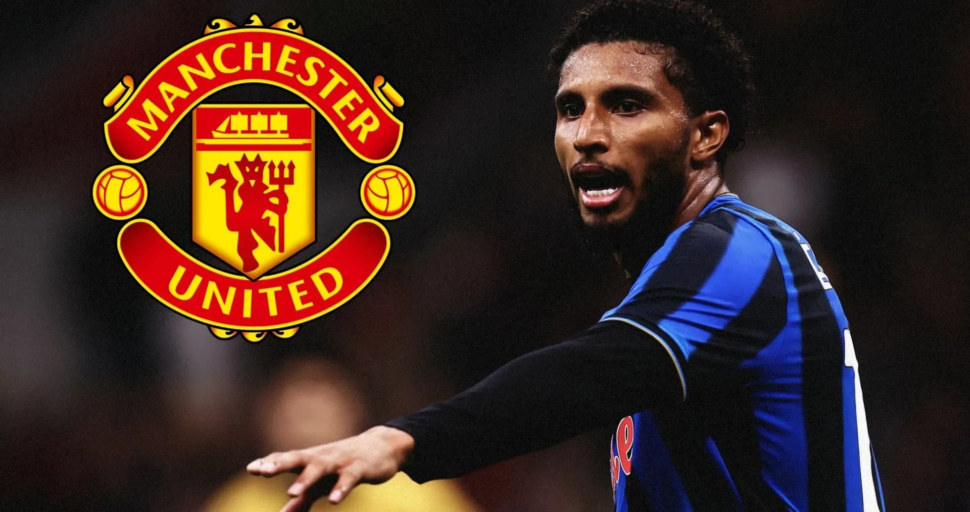 Player gesturing during match with Manchester United logo Player gesturing during match with Manchester United logo