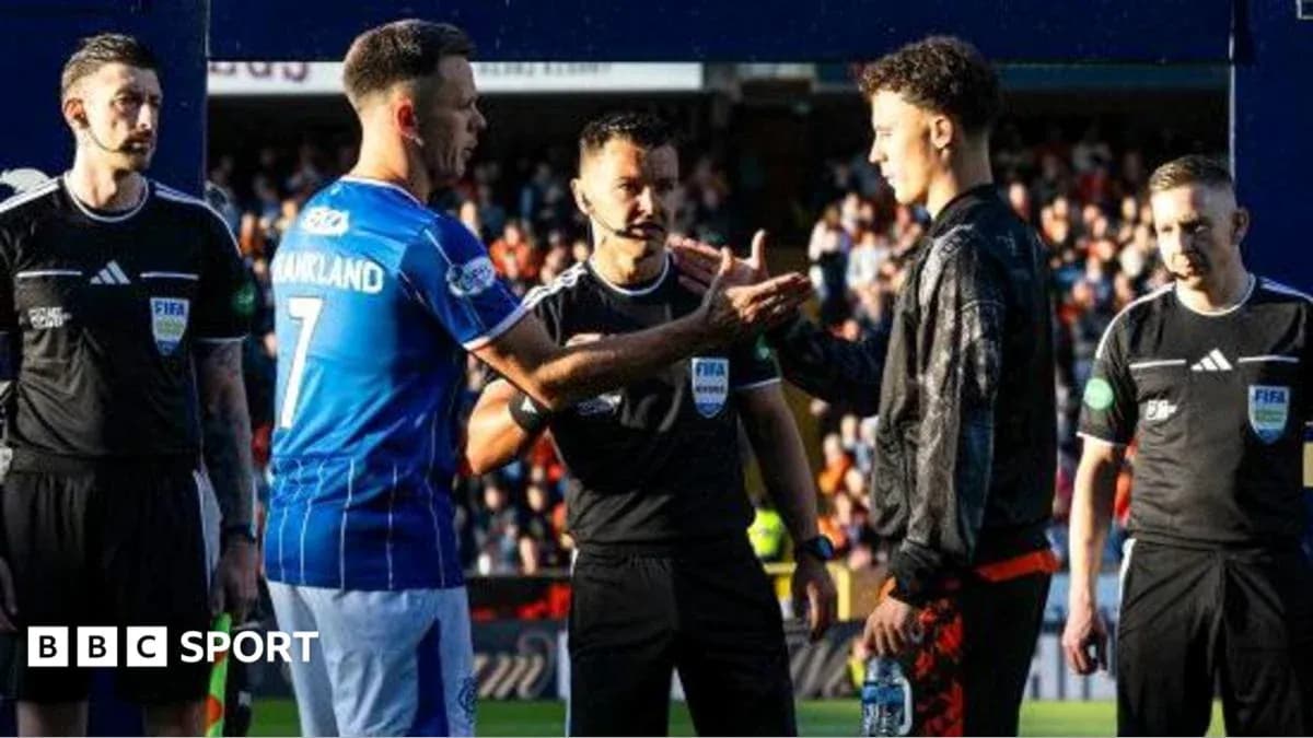 Players shaking hands before the match with referees Players shaking hands before the match with referees